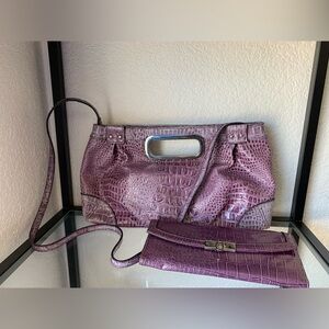 Style & Co Vintage Purple Crocodile-Embossed Women's Bag and Wallet Combo GUC